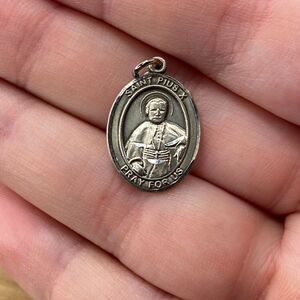 Vintage 925 Sterling Silver "Saint Pius X Pray For Us" Pendant Bracelet Charm